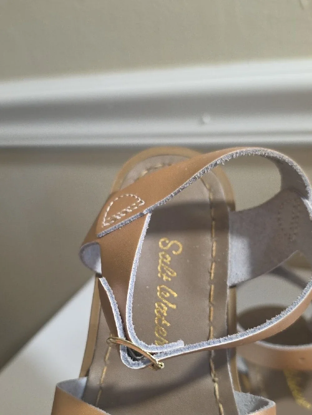 Salt Water Sans Braided Leather Metallic  Rose Gold Ankle-Strap Sandals Sz 1
